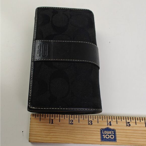 COACH CC LOGO CANVAS GENUINE LEATHER BLACK WALLET - Picture 10 of 11